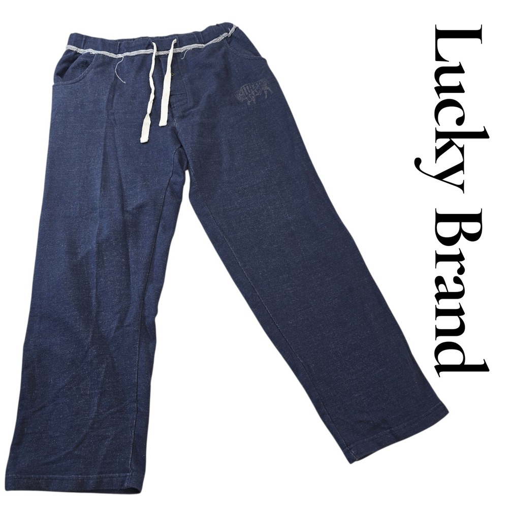 Lucky Brand Mens Sweatpants Joggers Blue‎ Buffalo Graphic Drawstring Size XL